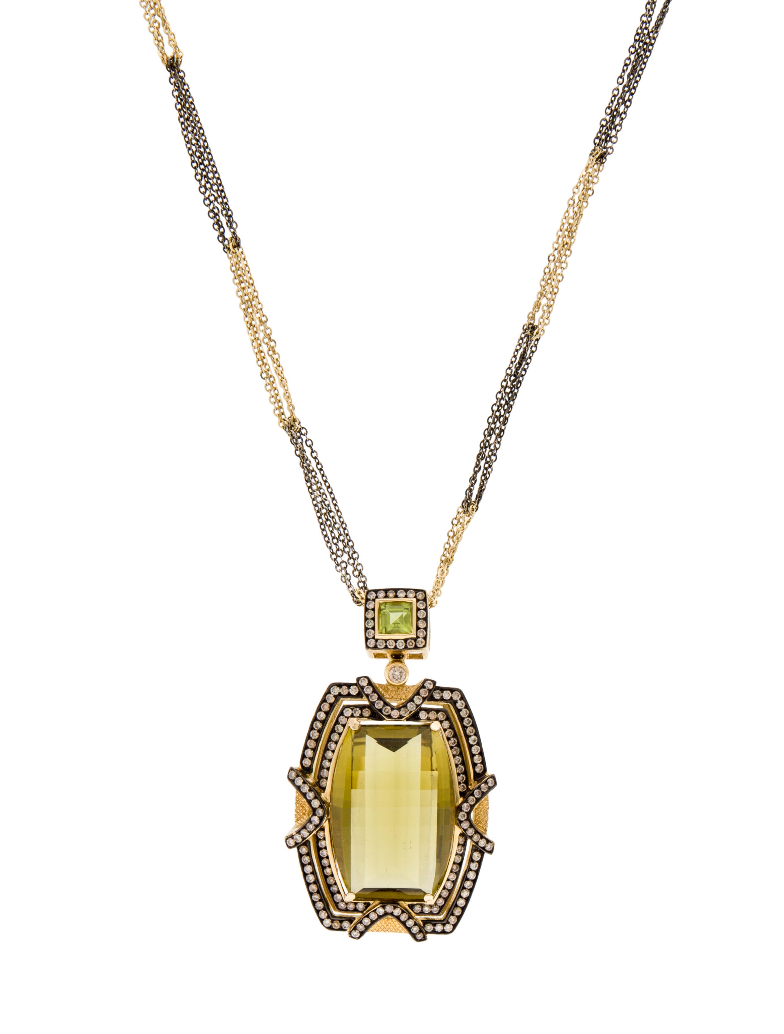Barry Brinker 18K 1.58ctw Diamond, Quartz & Peridot Pendant Necklace