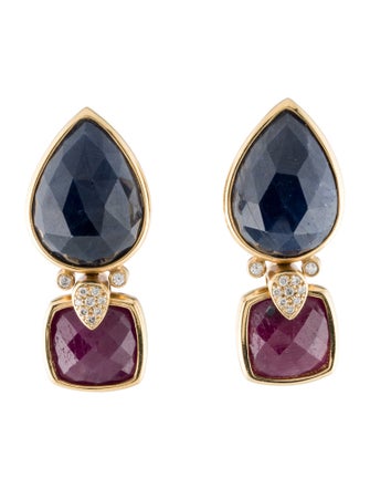 Barry Brinker 18K Sapphire, Ruby & Diamond Drop Earclips
