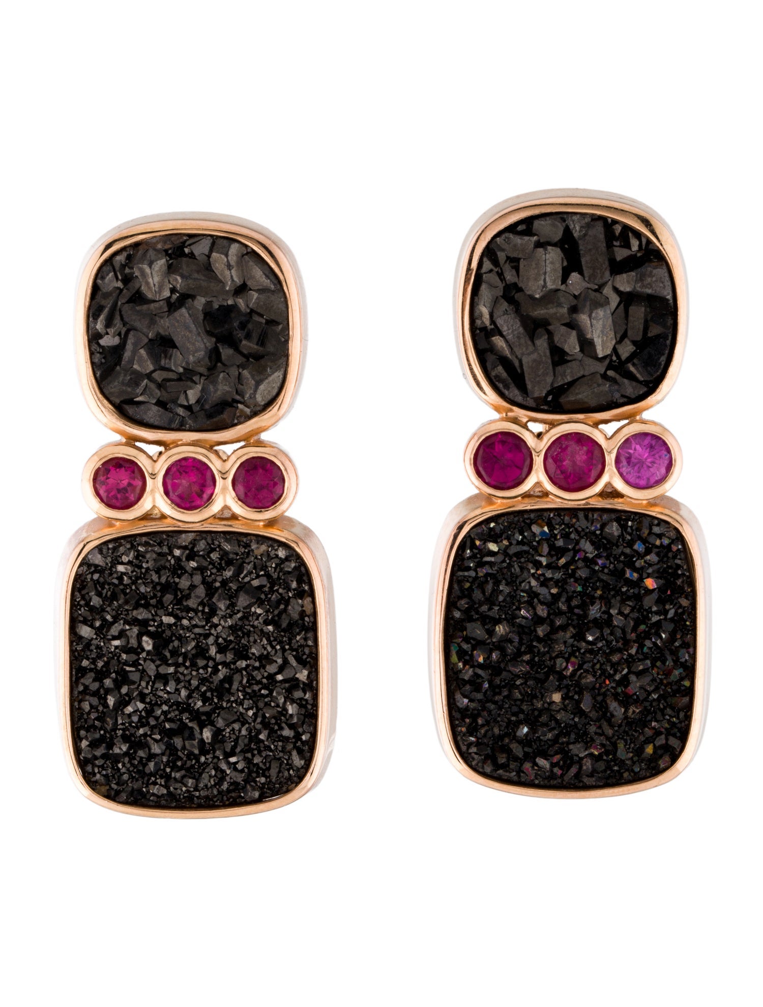 Barry Brinker 18K Druzy, Sapphire & Tourmaline Earclips