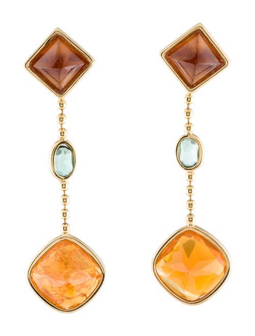 Barry Brinker 18K Fire Opal, Garnet & Tourmaline Drop Earrings