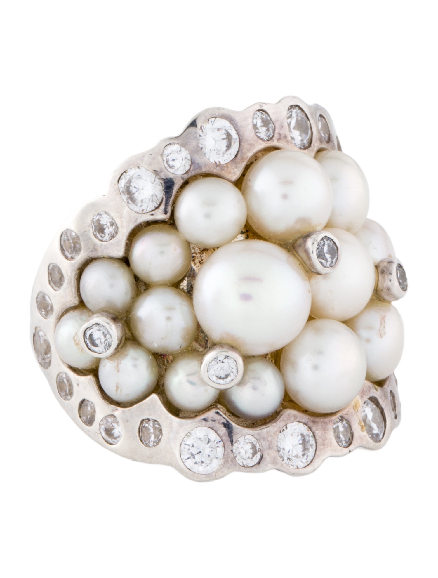 Barry Brinker Pearl & Crystal Cocktail Ring