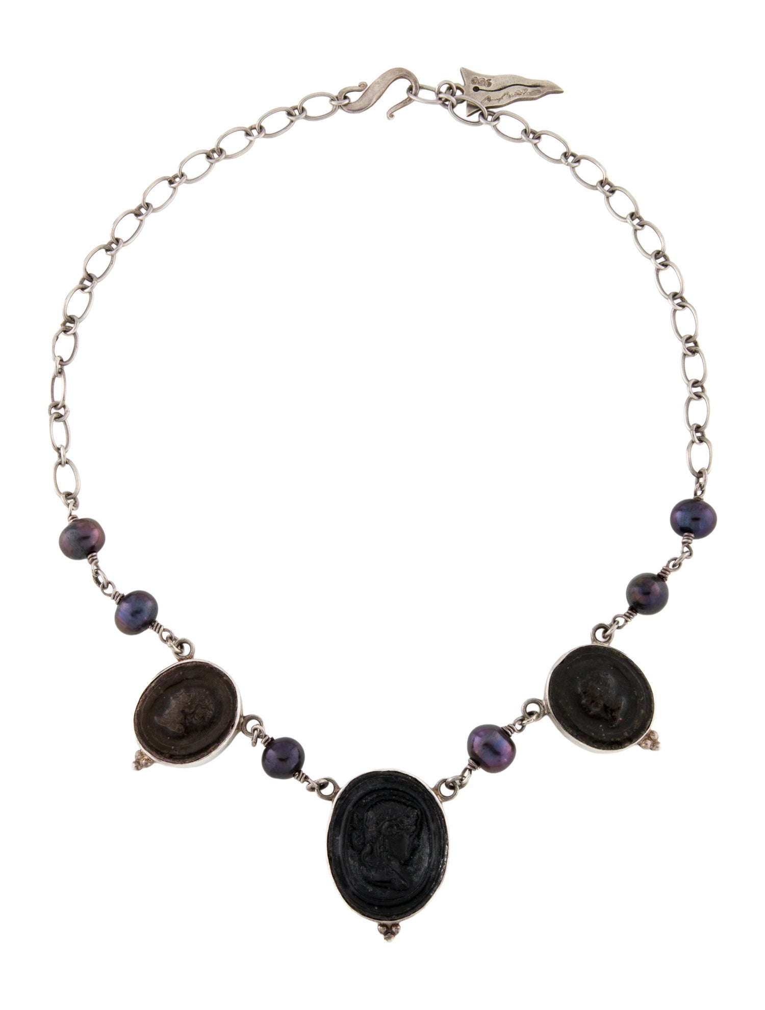 Barry Brinker Dyed Pearl Cameo Station Necklace