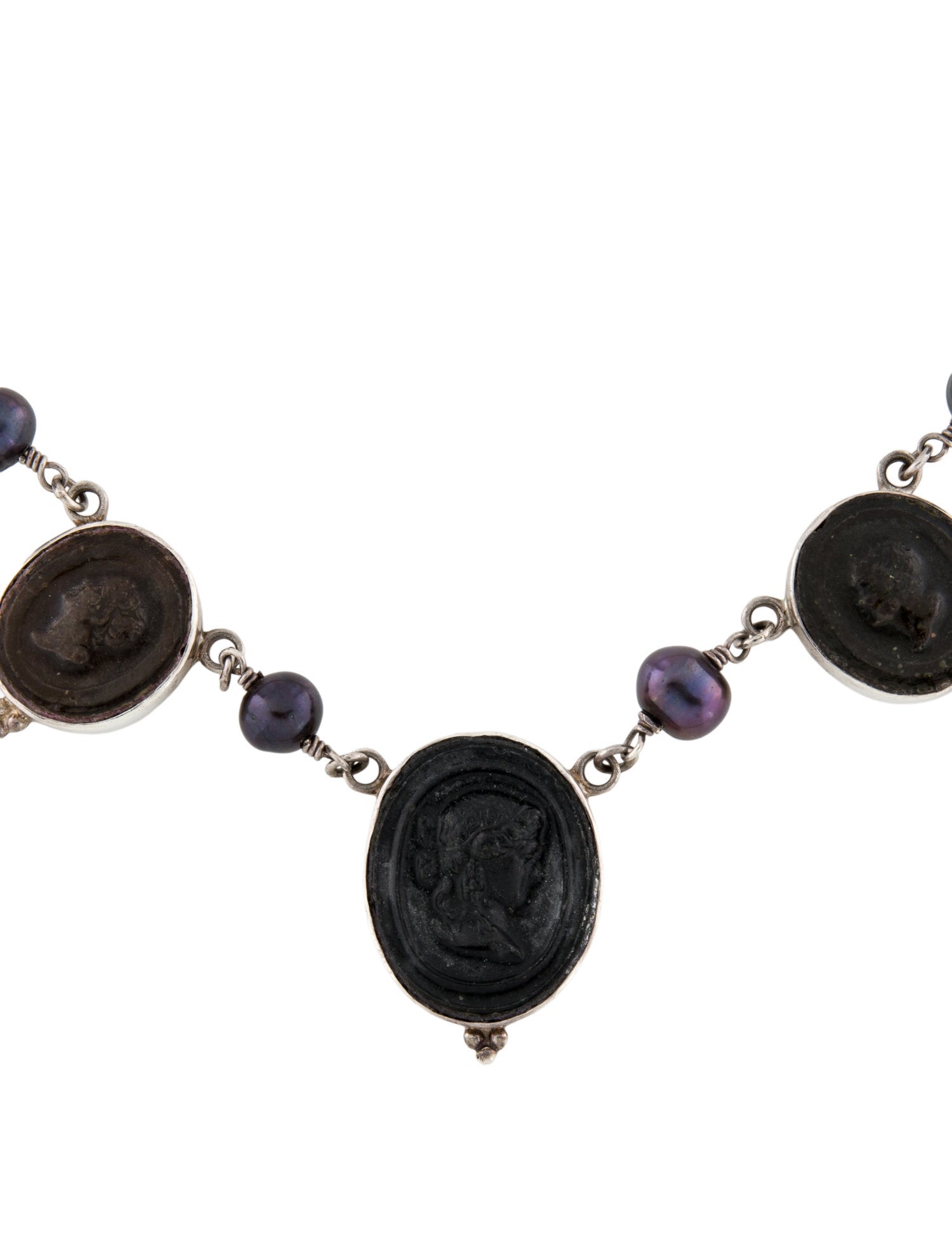 Barry Brinker Dyed Pearl Cameo Station Necklace