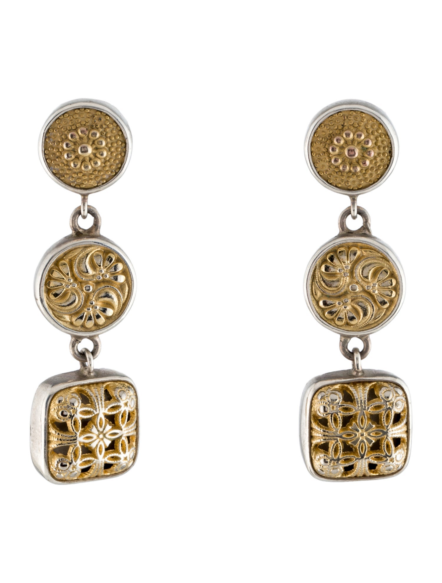 Barry Brinker Two-Tone Three Drop Earrings