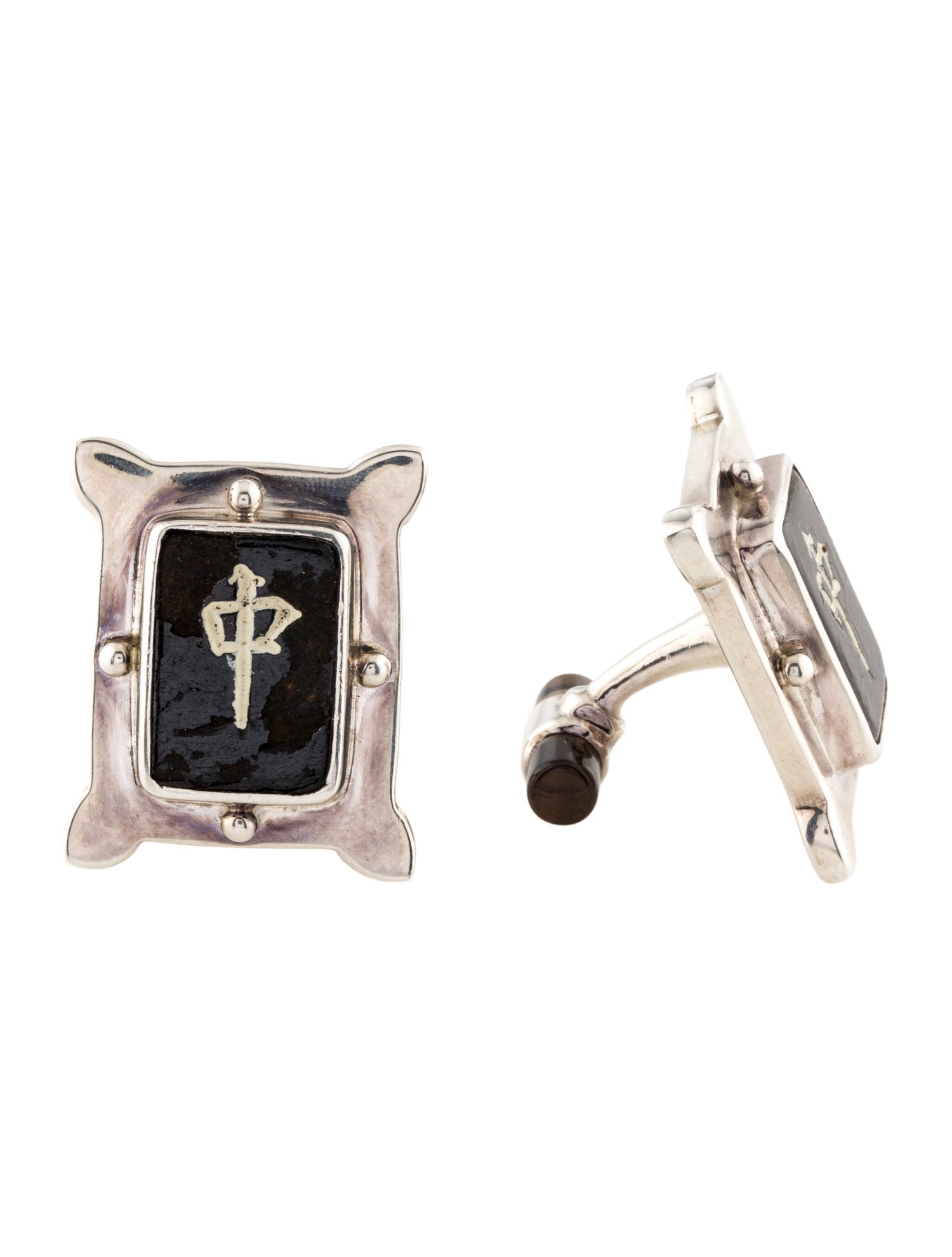 Barry Brinker Smoky Quartz & Enamel Cufflinks