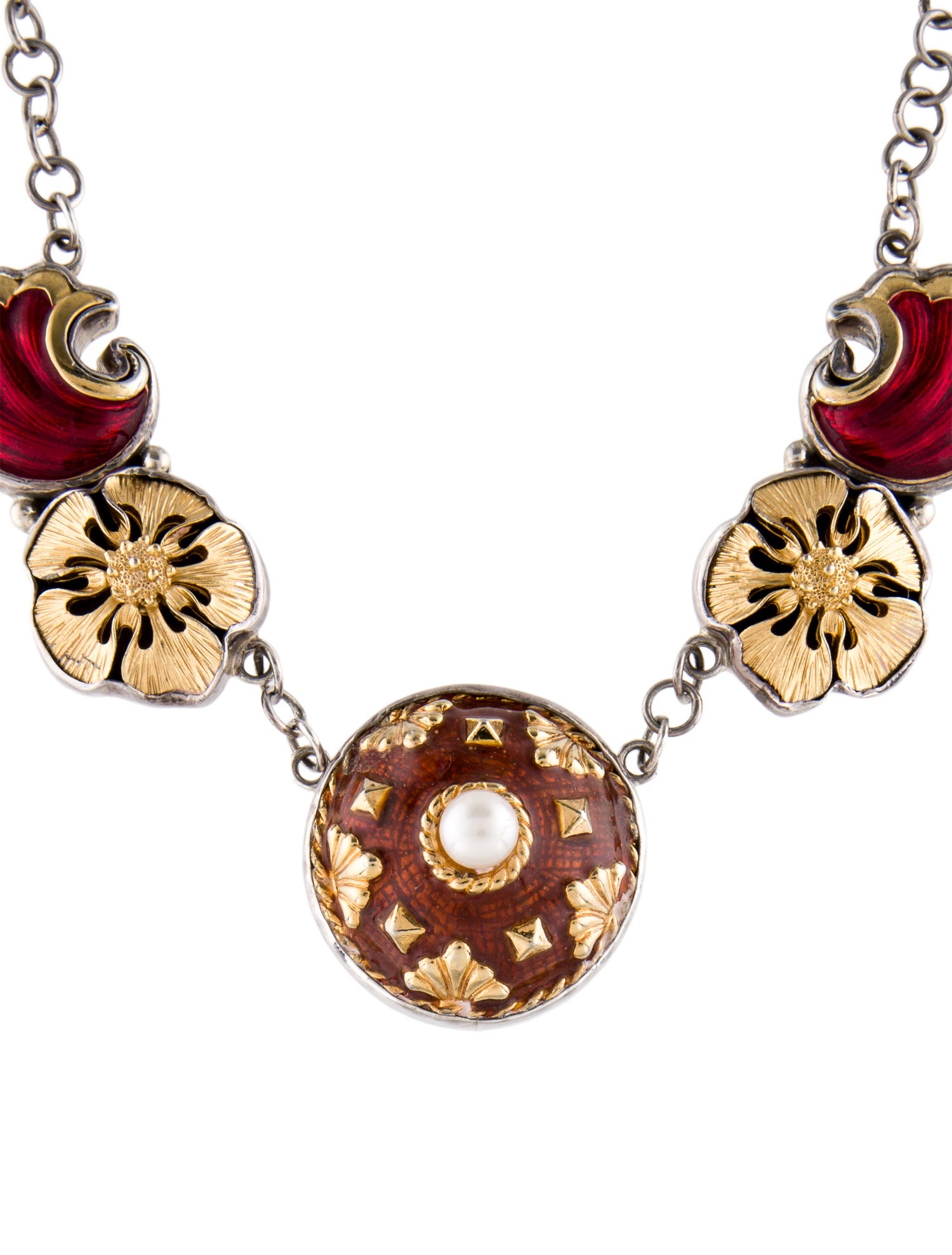 Barry Brinker Enamel, Resin & Faux Pearl Collar Necklace