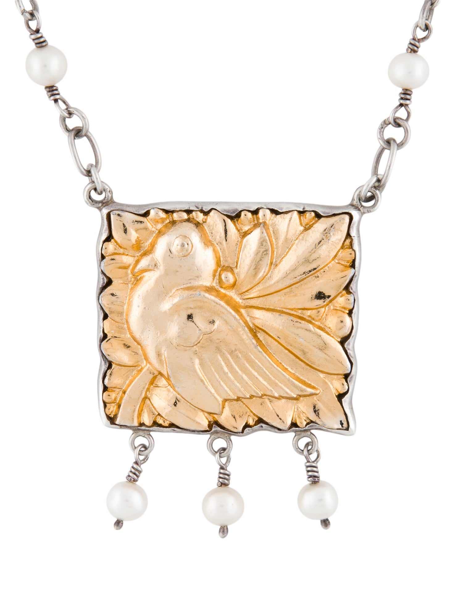 Barry Brinker Two-Tone Pearl Bird Pendant Necklace