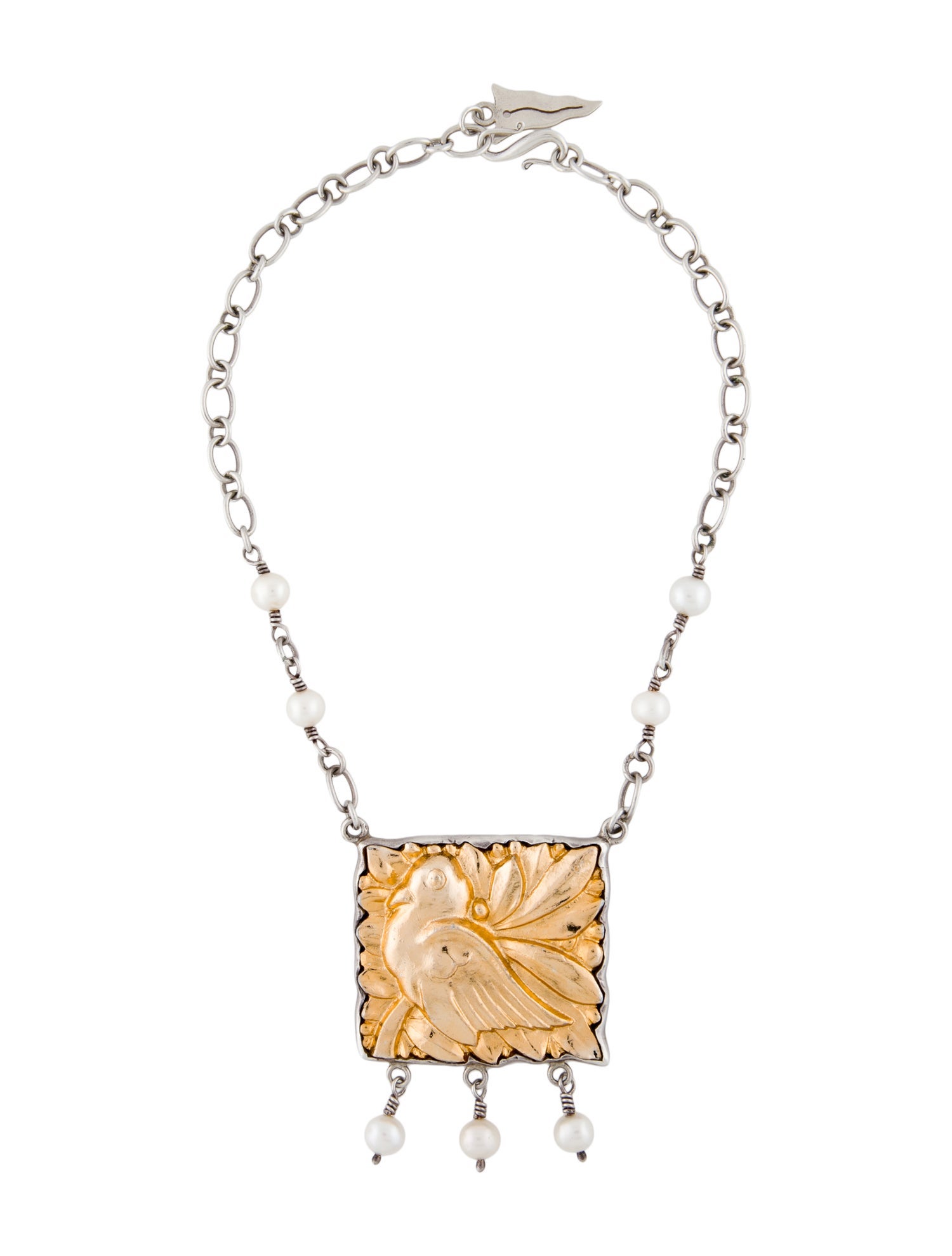 Barry Brinker Two-Tone Pearl Bird Pendant Necklace