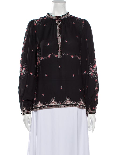 Vilshenko Silk Floral Print Blouse Black