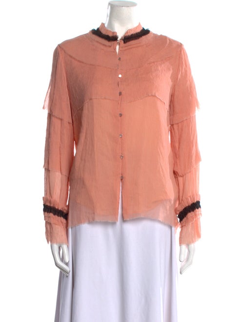 Vilshenko Silk Mock Neck Button-Up Top