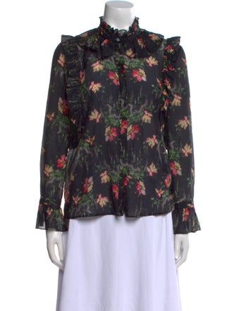 Vilshenko Floral Print Mock Neck Blouse
