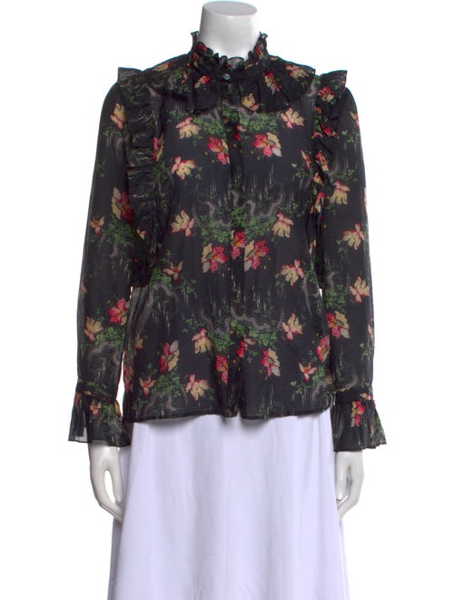 Vilshenko Floral Print Mock Neck Blouse