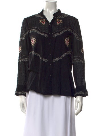 Pre-owned Vilshenko Floral Print Long Sleeve Blouse In Black