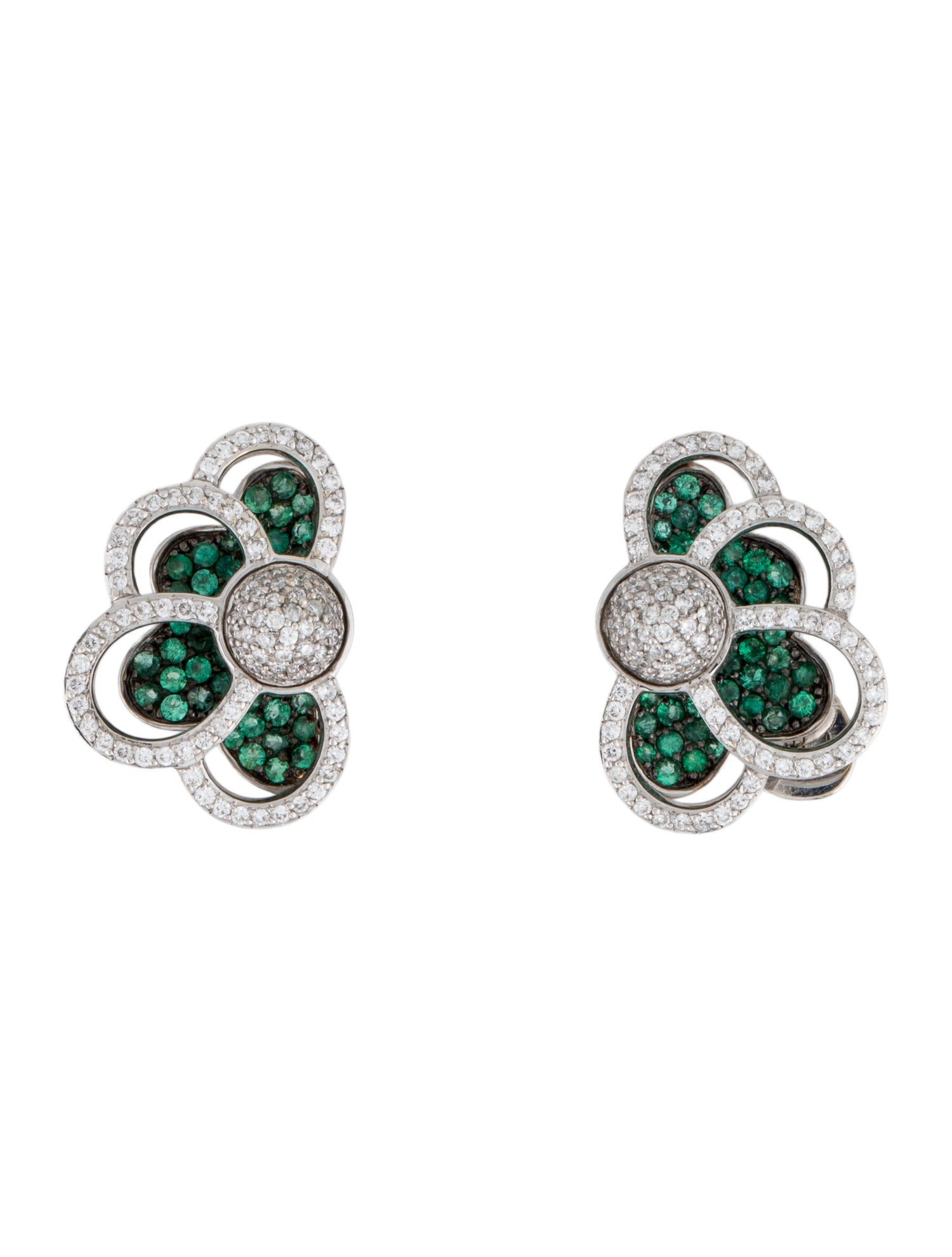 Brumani 18K Emerald & Diamond Stud Earrings