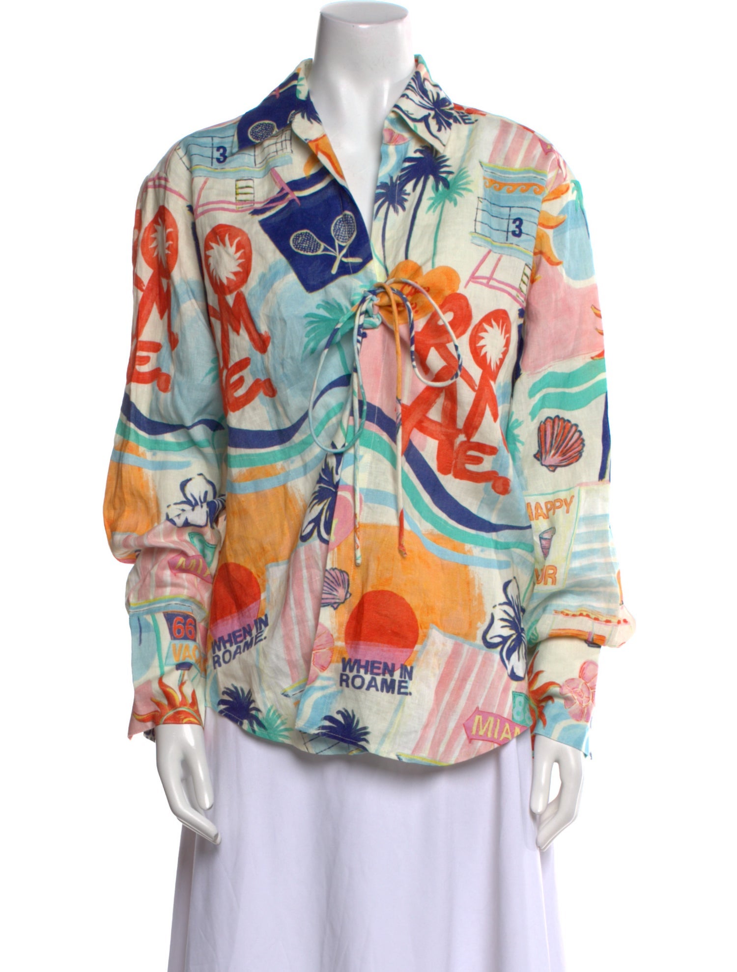 Roame Linen Printed Button-Up Top w/ Tags