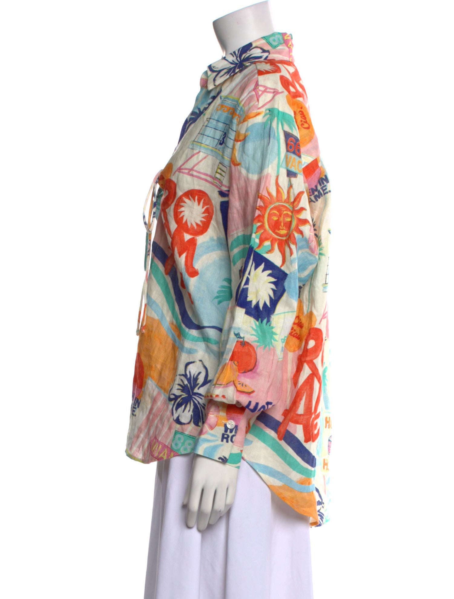 Roame Linen Printed Button-Up Top w/ Tags