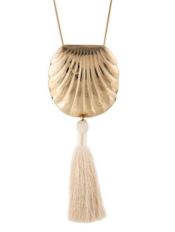 Pre-owned Juju Vera Riviera Petra Thread Tassel Shell Pendant Necklace, 30" In Multicolor