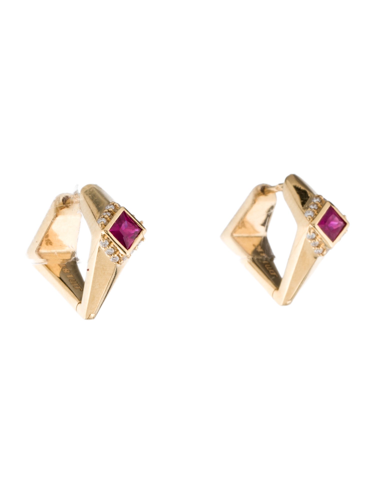 Jennifer DeMoro 18K Ruby & Diamond Sunna Edge Huggie Earrings