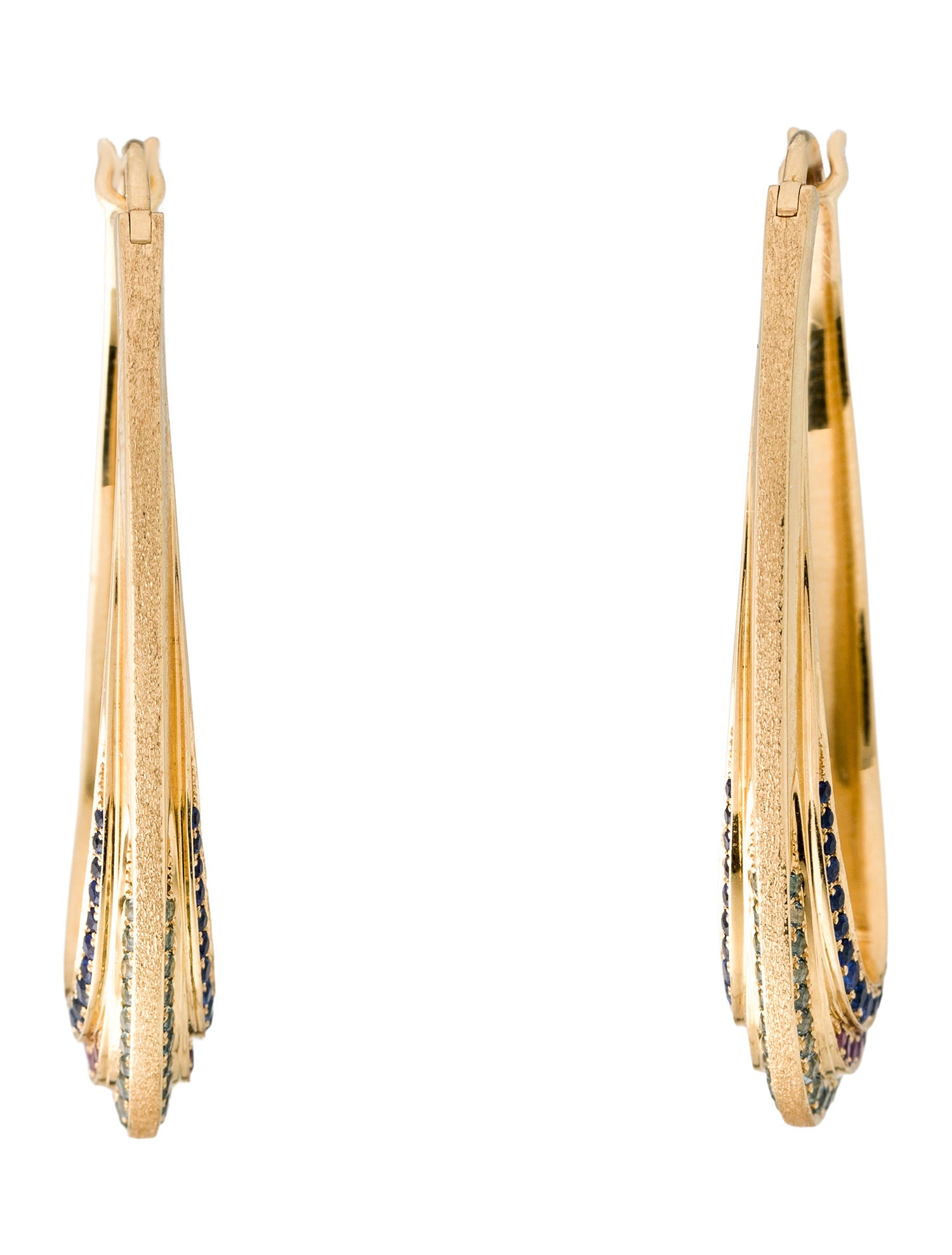 Jennifer DeMoro 18K Sapphire, Amethyst, & Topaz Long Stardust Hoop Earrings