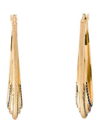 Jennifer DeMoro 18K Sapphire, Amethyst, & Topaz Long Stardust Hoop Earrings