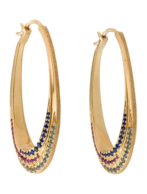 Jennifer DeMoro 18K Sapphire, Amethyst, & Topaz Long Stardust Hoop Earrings
