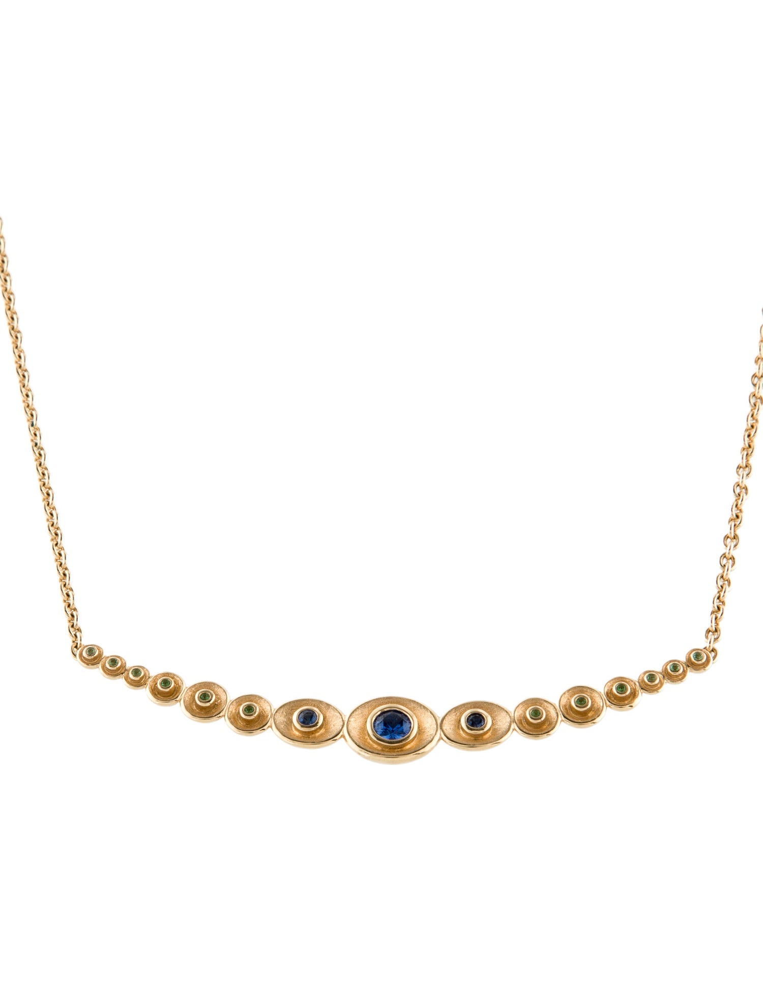 Jennifer DeMoro 18K Sapphire & Tsavorite Garnet Stardust Bezel Graduated Necklace