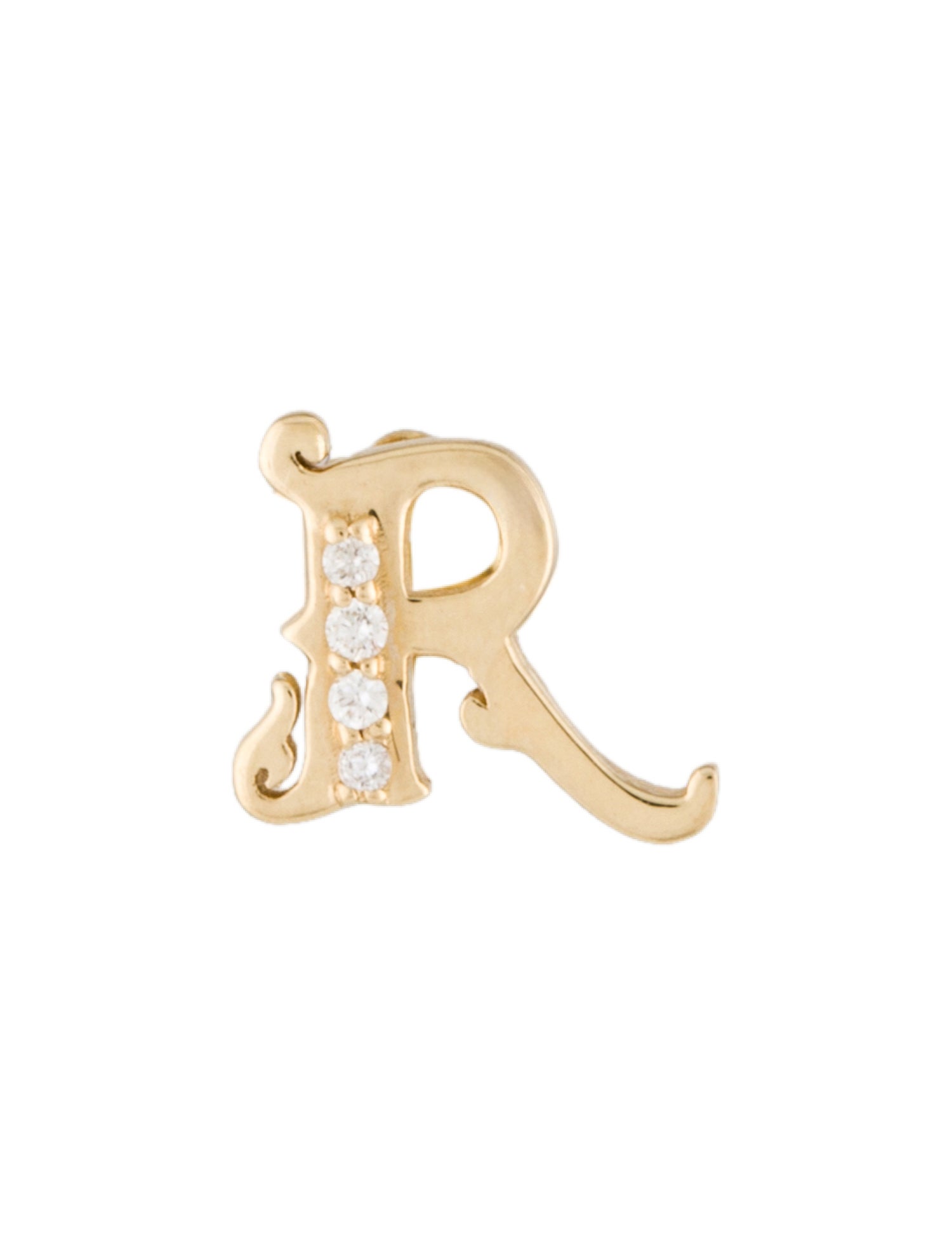 The Moonstoned 14K Diamond Initial 'R' Stud Earring