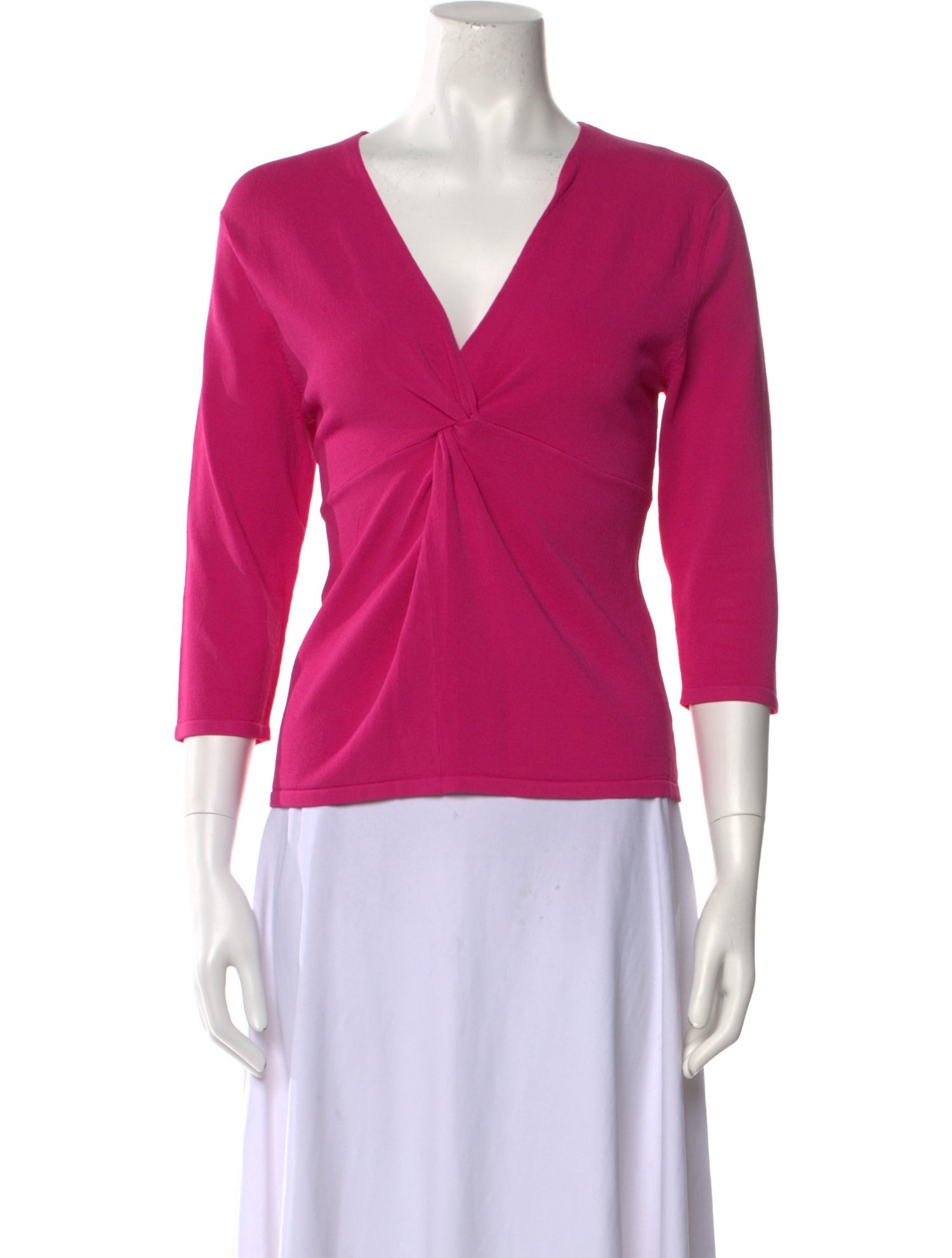 Venini Plunge Neckline Three-Quarter Sleeve Blouse