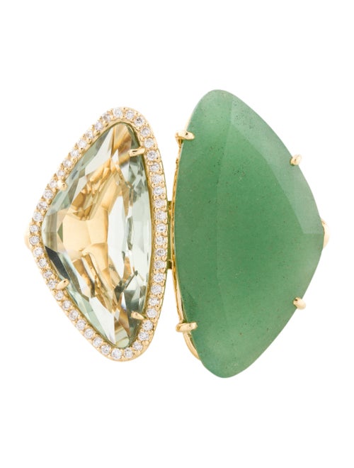 Vianna Brasil 18K Aventurine Quartz Prasiolite & Diamond Cocktail Ring