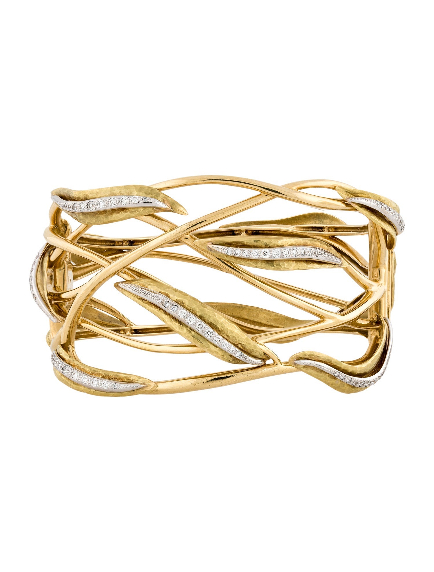Vendorafa 18K Diamond Leaves Cuff Bracelet