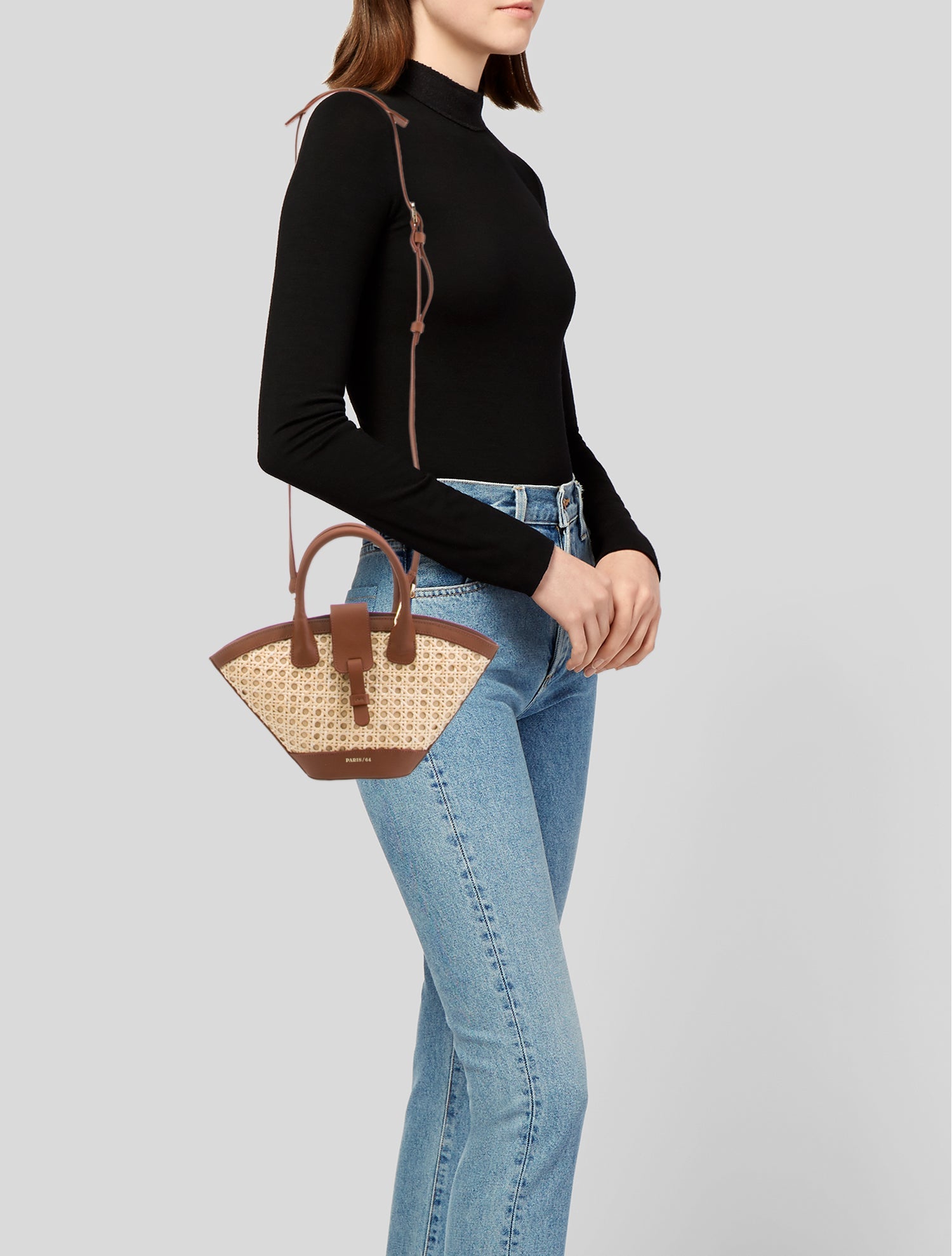 Paris 64 Leather-Trim Raffia Handle Bag - Neutrals Handle Bags
