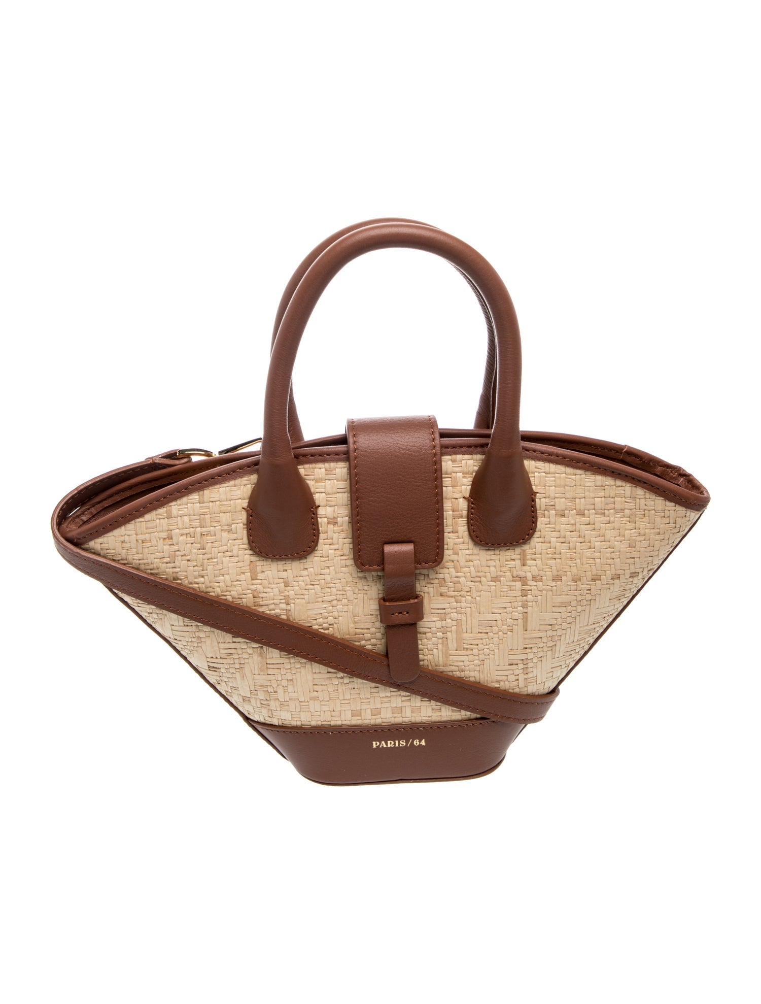 PARIS/64 ラタンとレザーのショルダーバッグ Paris 64 Leather-Trim Raffia Handle Bag - Neutrals Handle Bags
