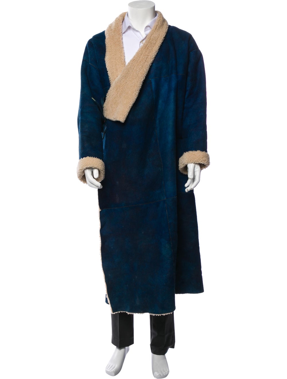 Visvim Lhamo Robe It Overcoat From the 2013 Collection Blue Colorblock Pattern Fur Lining Embroidered Accent Designer size 2.