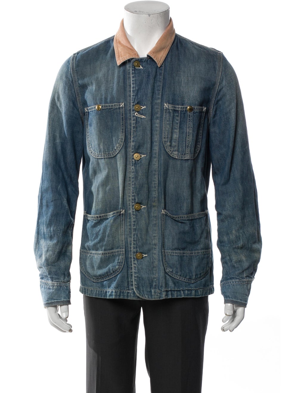 Visvim Denim Jacket From the Fall/Winter 2013 Collection Blue Colorblock Pattern Woven Lining Patch Pockets Designer size 2.