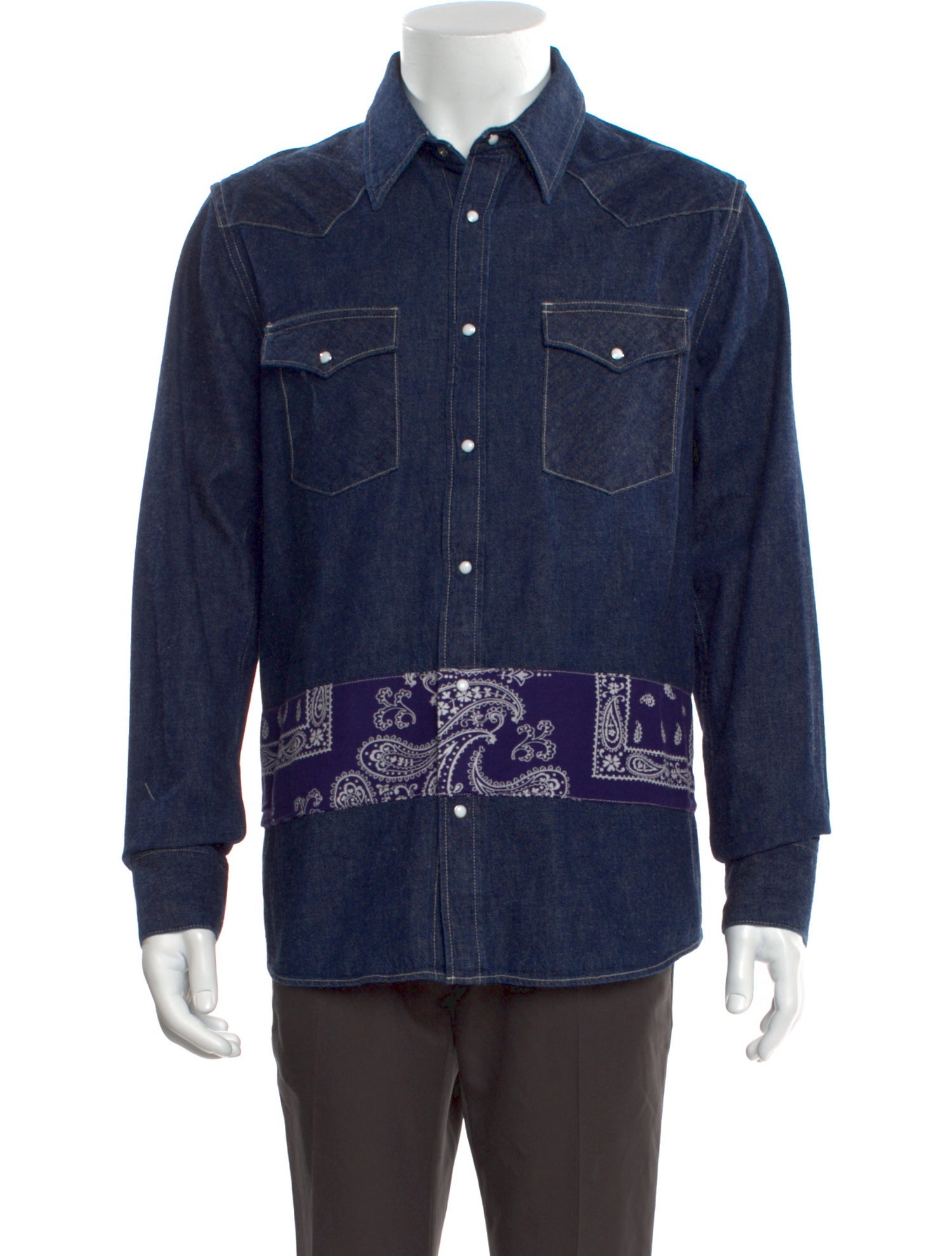 Visvim Bandana Paisley Denim Border Paisley Print Denim Shirt