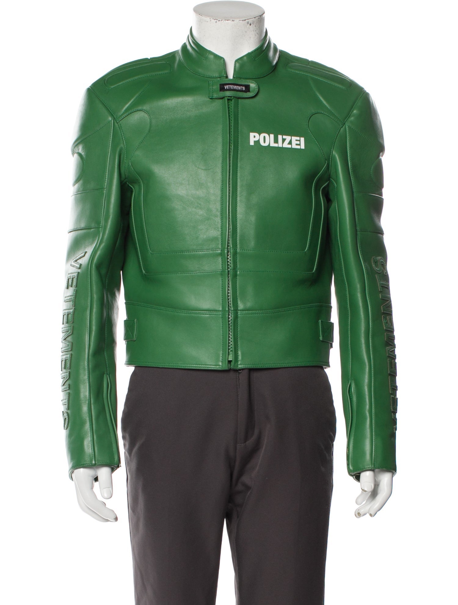 Vetements 元ネタ　POLIZEI 緑色 シングルライダースジャケット Vetements 元ネタPOLIZEI 緑色 シングルライダースジャケット