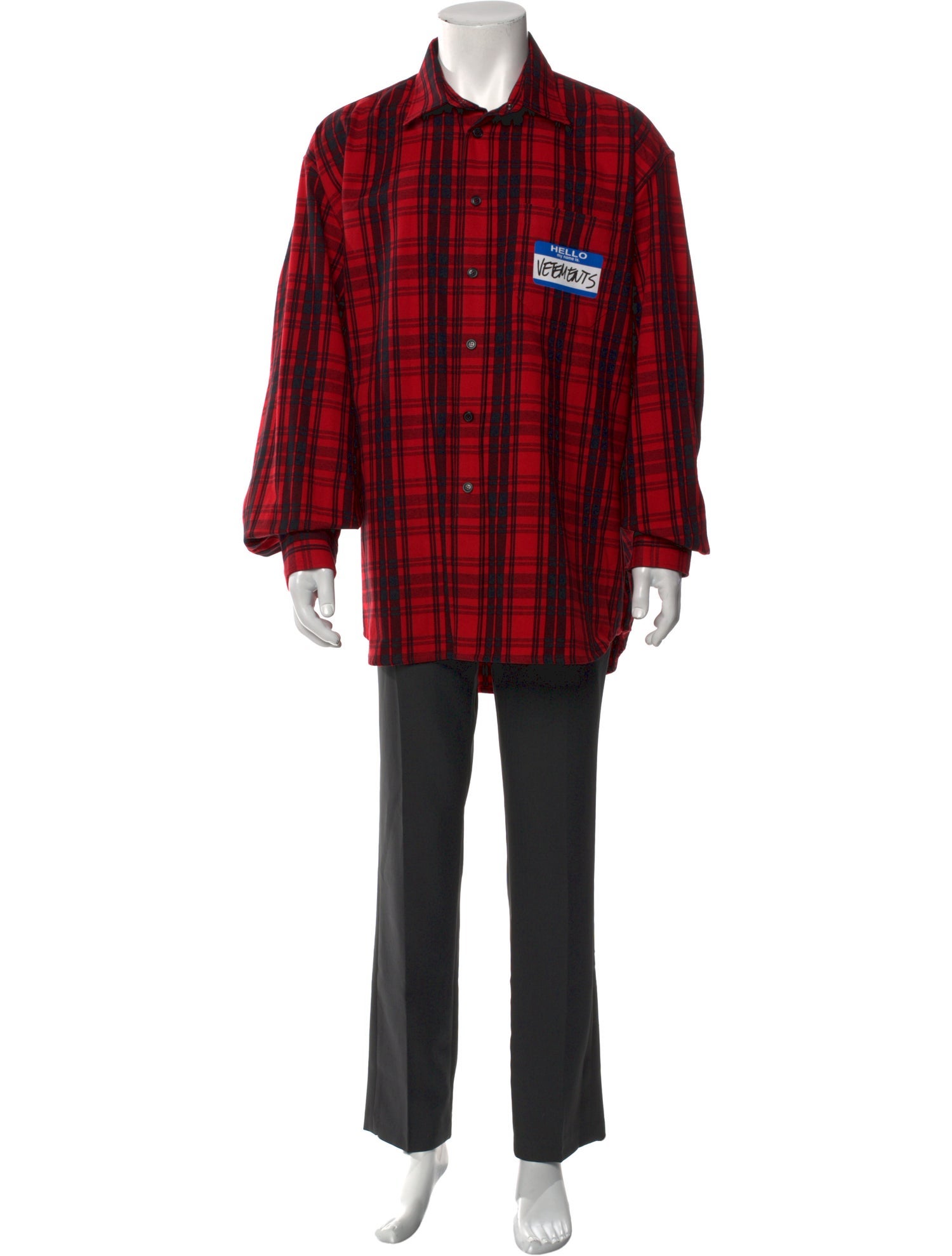 Vetements 'Hello, My Name Is' Plaid Print Shirt
