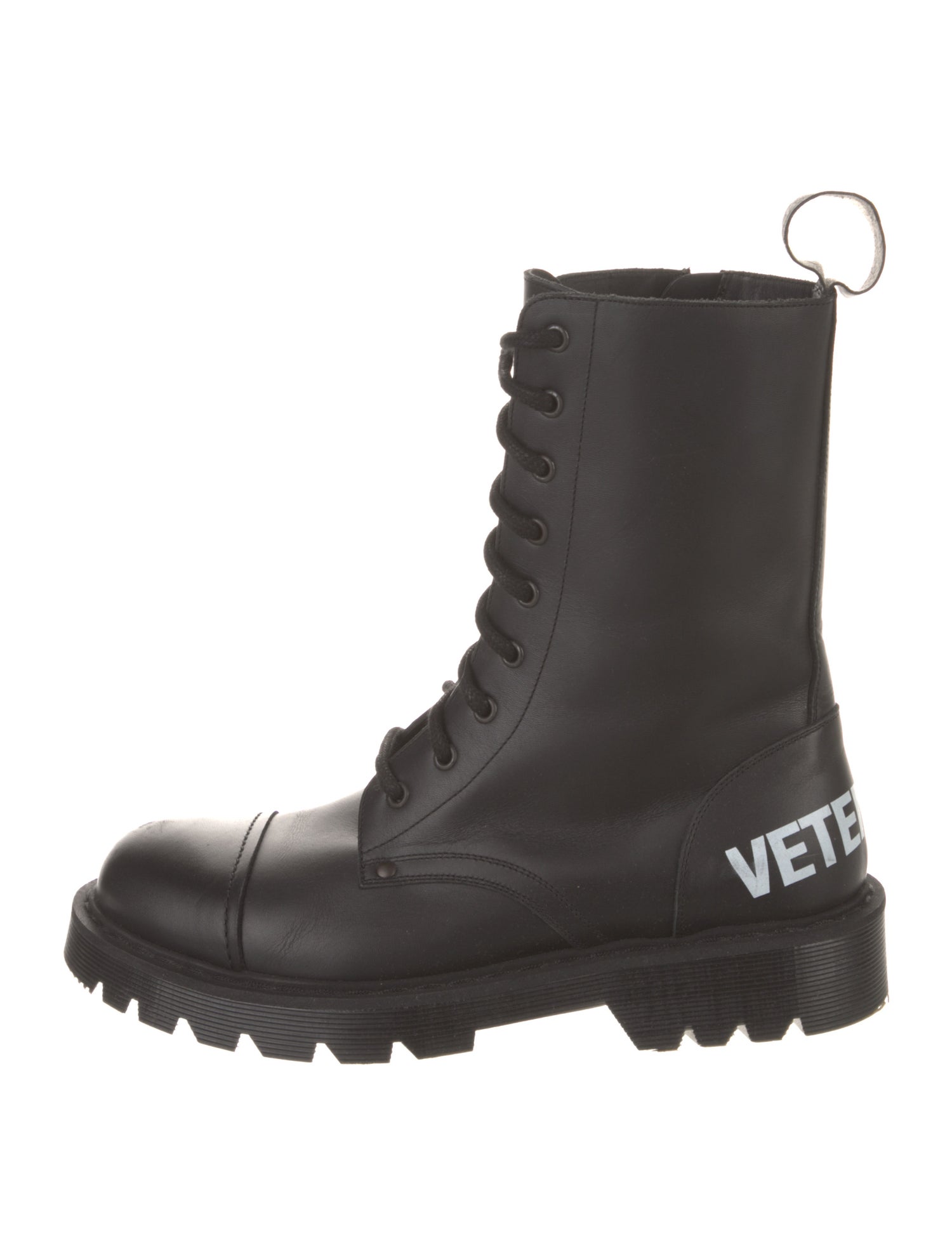 Vetements Leather Graphic Print Combat Boots