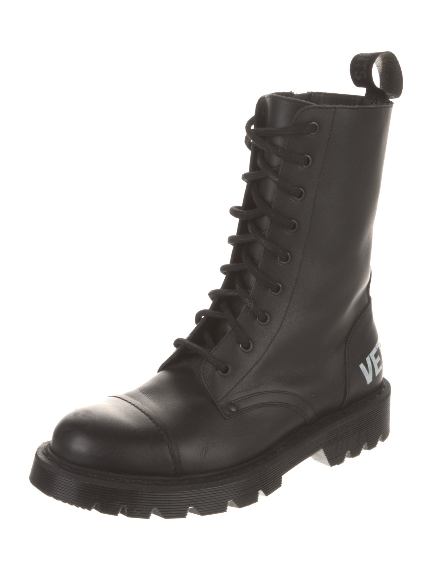 Vetements Leather Graphic Print Combat Boots