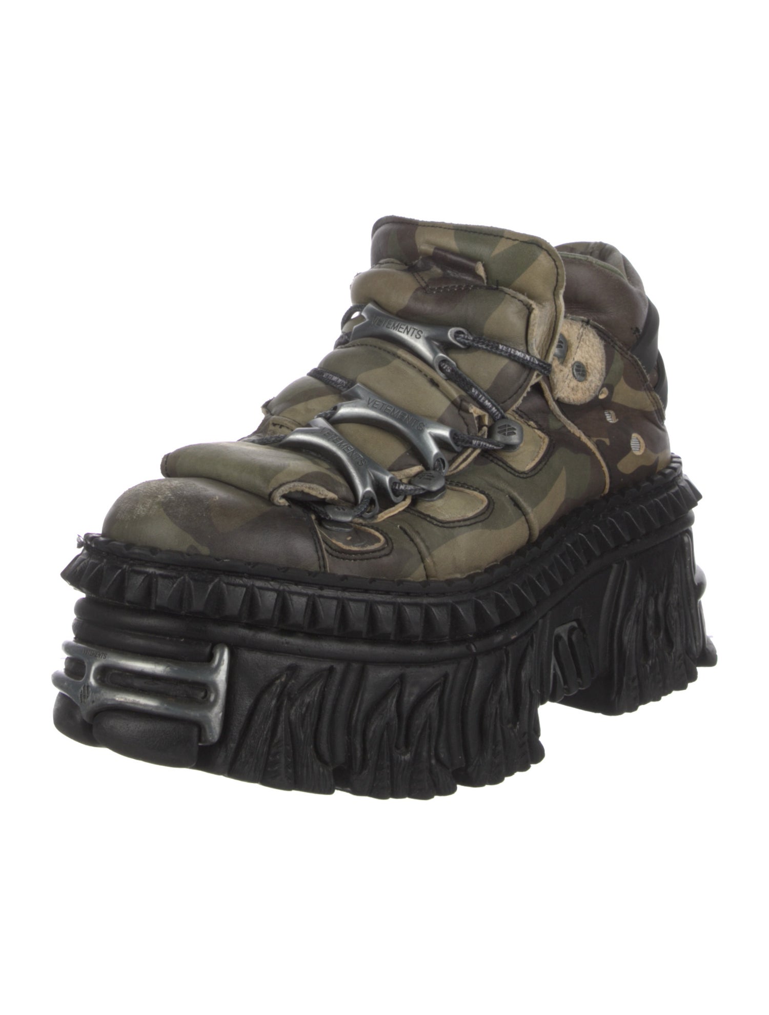 Vetements x New Rock Leather Camouflage Print Combat Boots