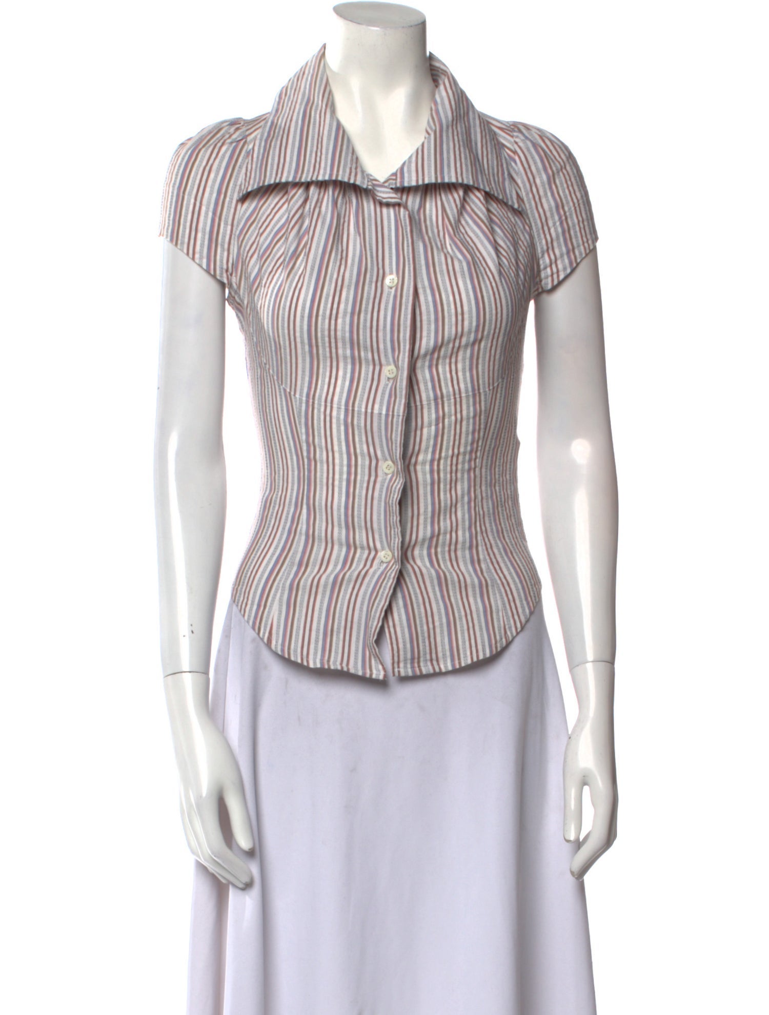 Vivienne Westwood Anglomania Striped Short Sleeve Button-Up Top