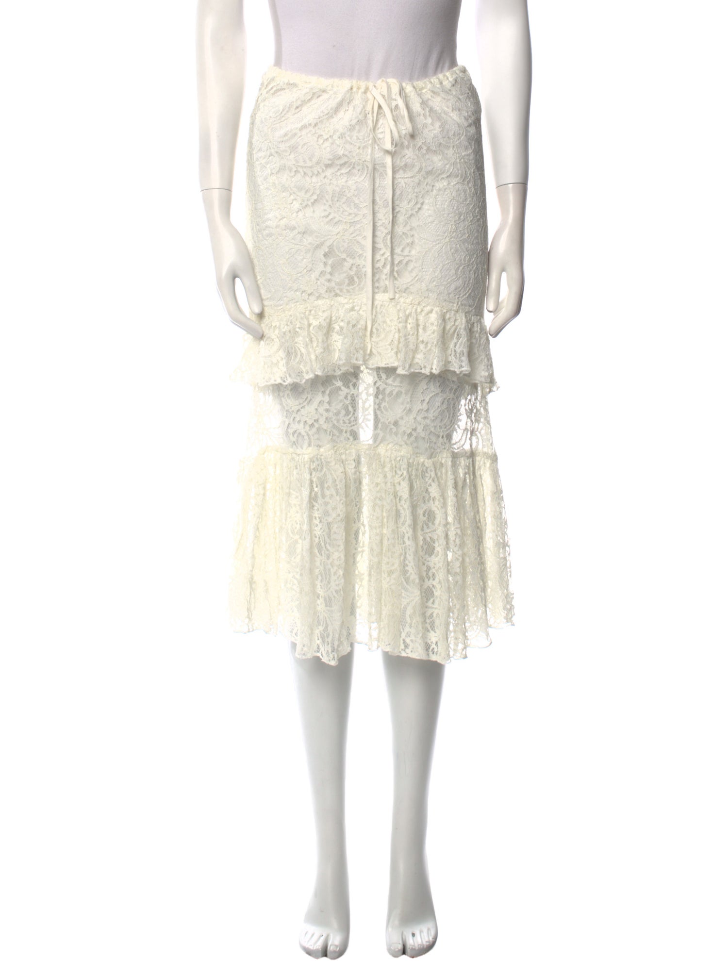 Suboo Lace Trim Embellishment Midi Length Skirt