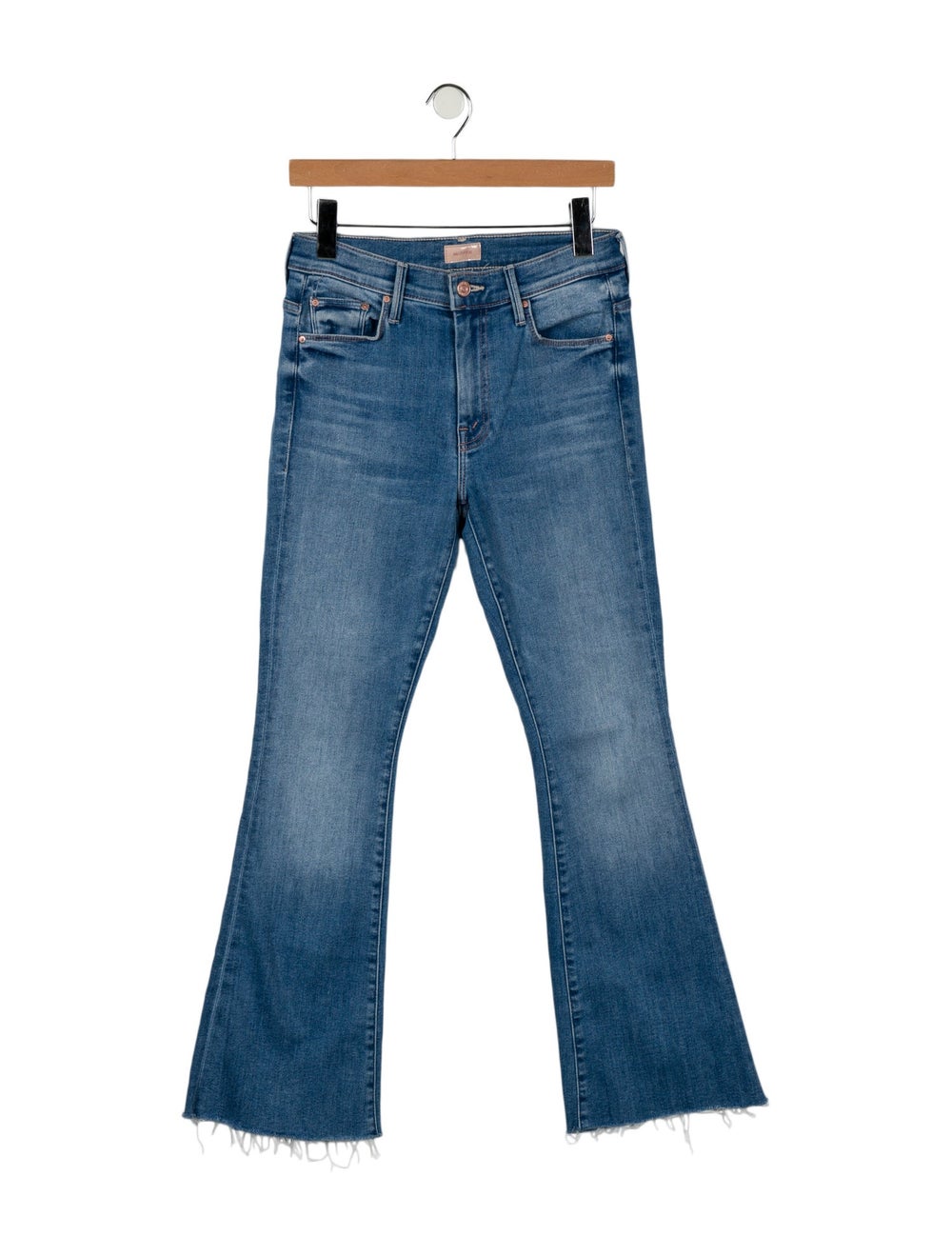 Mother Wide Leg Jeans Blue Medium Wash with Mid-Rise 5 Pockets Raw-Edge Trim