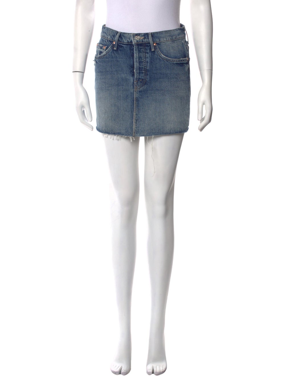 Mother Skirt Blue Raw-Edge & Distressed Accents Light Wash Slit Pockets