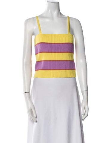 Mother Tops Striped Square Neckline Crop Top L