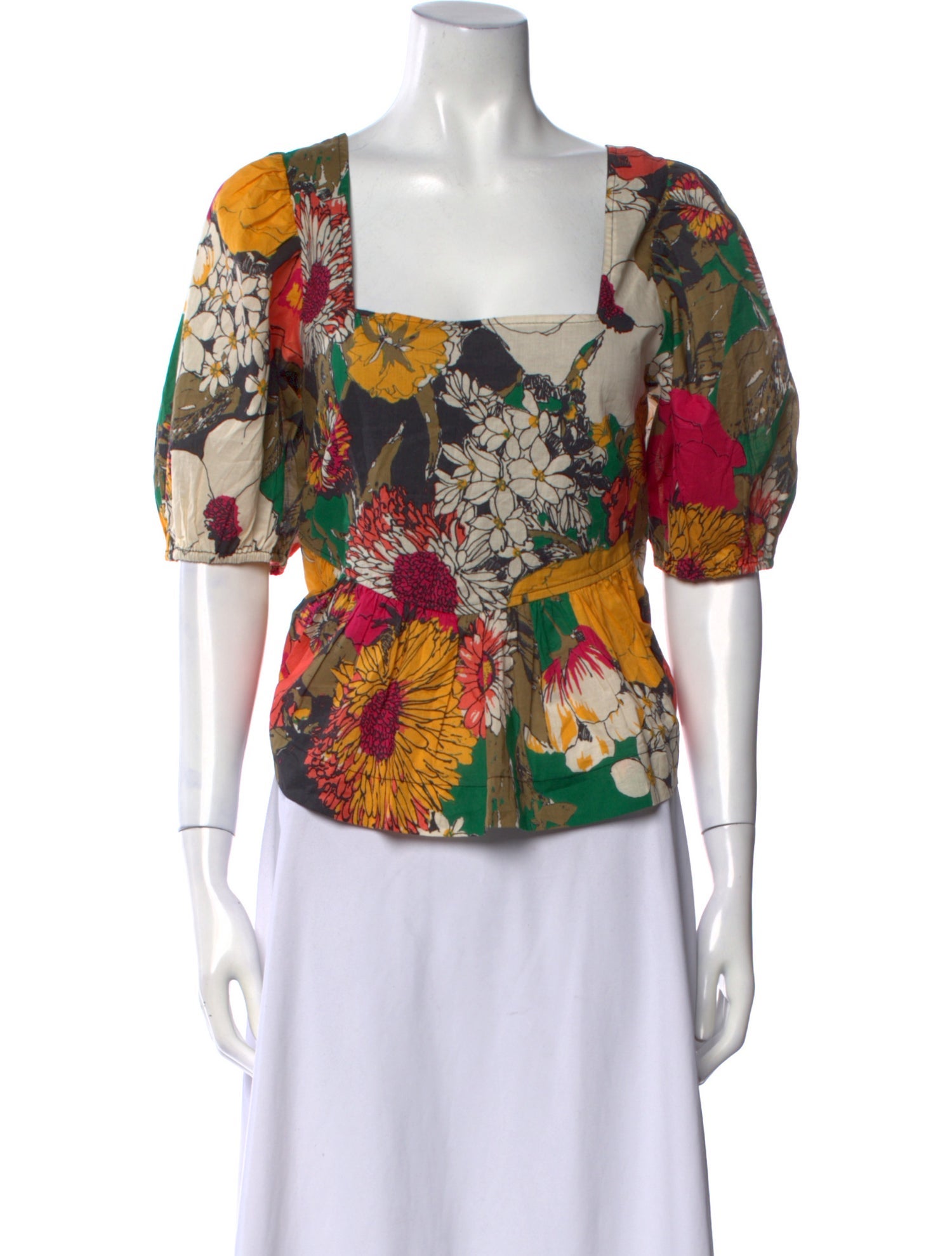 Mother Floral Print Square Neckline Top