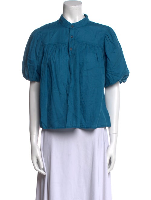 Mother Mock Neck Short Sleeve Button-Up Top