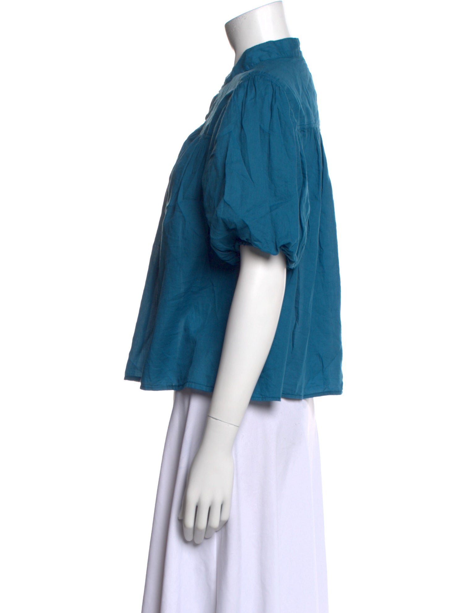 Mother Mock Neck Short Sleeve Button-Up Top