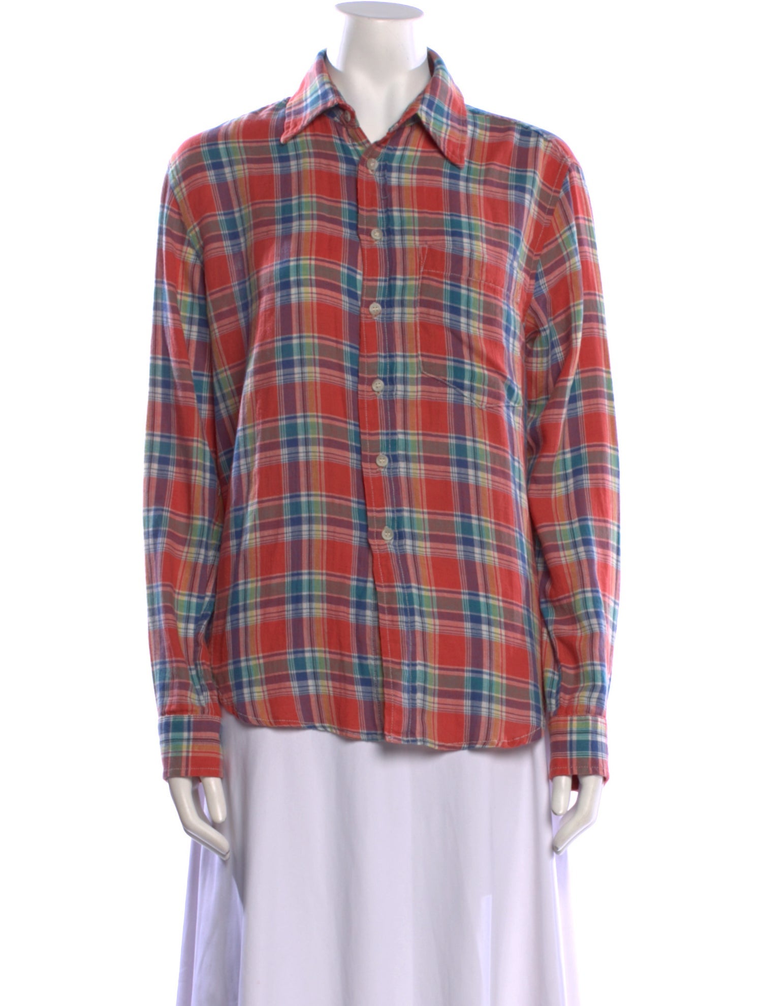 Mother Plaid Print Long Sleeve Button-Up Top