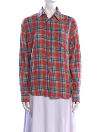 Mother Plaid Print Long Sleeve Button-Up Top